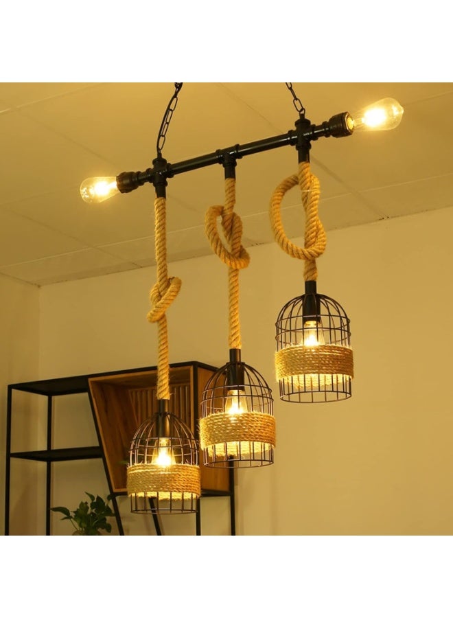 ALMIFTAH LED Chandeliers Retro Pendant Light – Birdcage Hemp Rope Hanging Lamp, Creative Vintage Ceiling Light for Dining Room, Kitchen, Hallway, Bar, Bedroom, Villa - Image 1